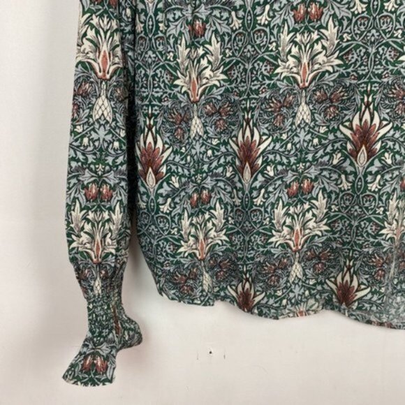 NWT H&M x William Morris & Co 8 Floral Print Top Blouse Green Blue Burgundy - Picture 8 of 13